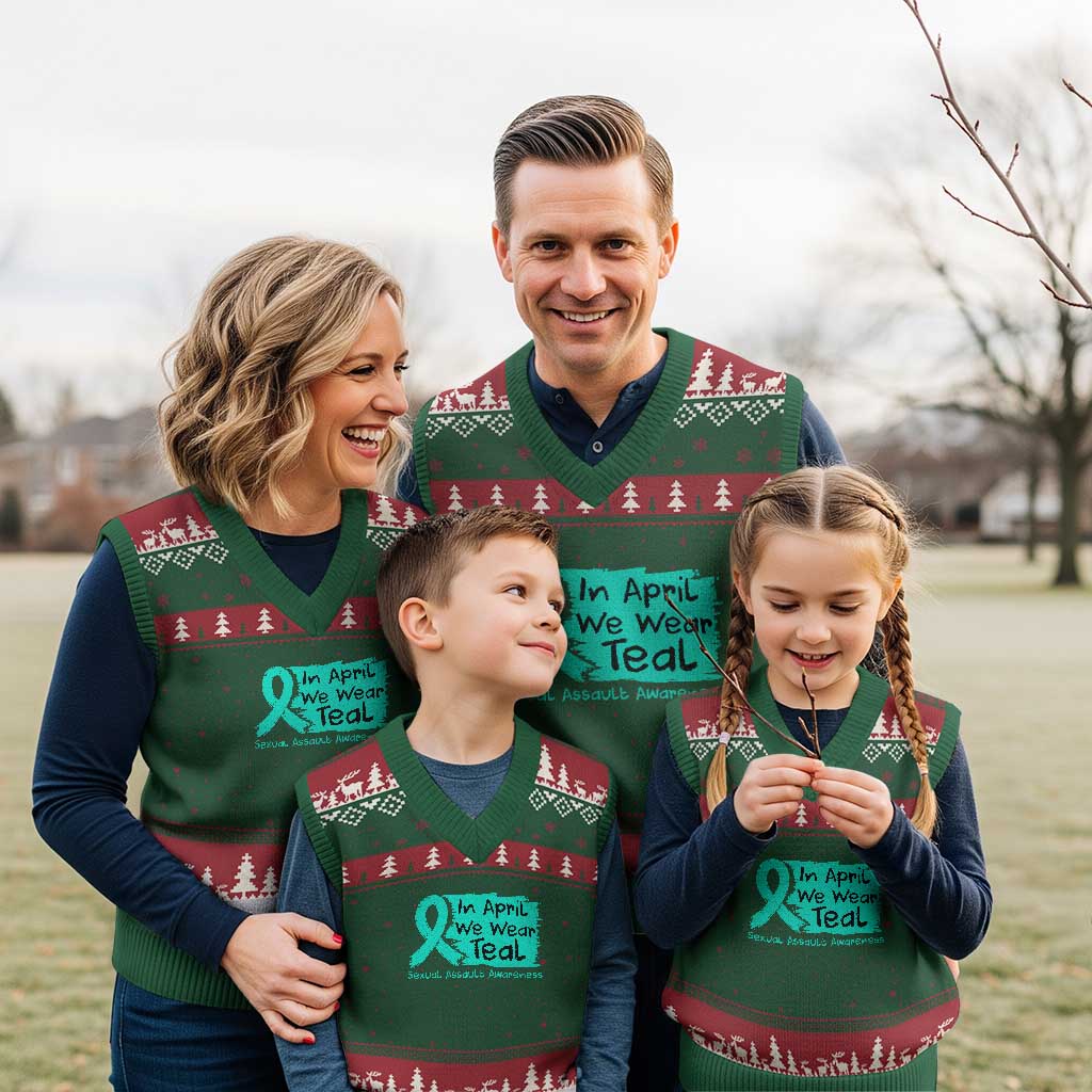 Sexual Assault Awareness V-Neck Knit Sweater Vest In April We Wear Teal