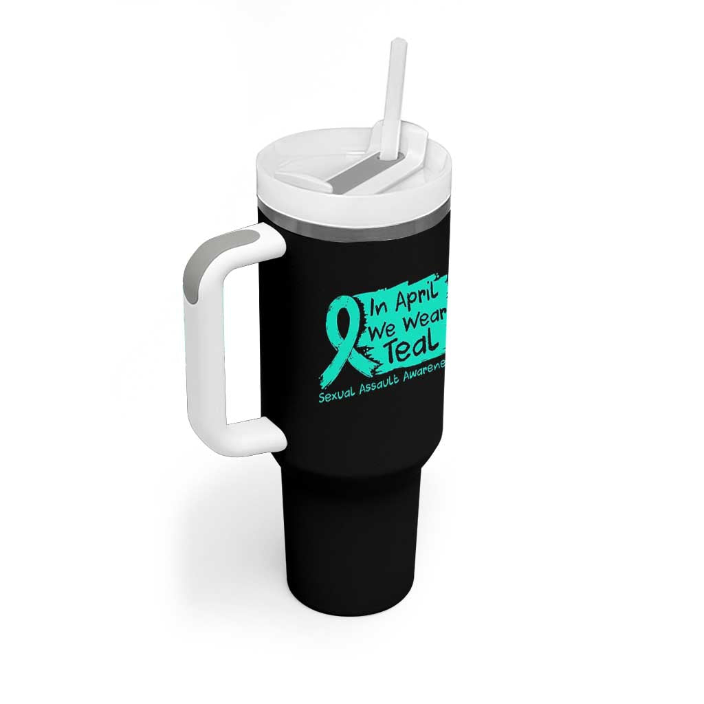 Sexual Assault Awareness Tumbler With Handle In April We Wear Teal