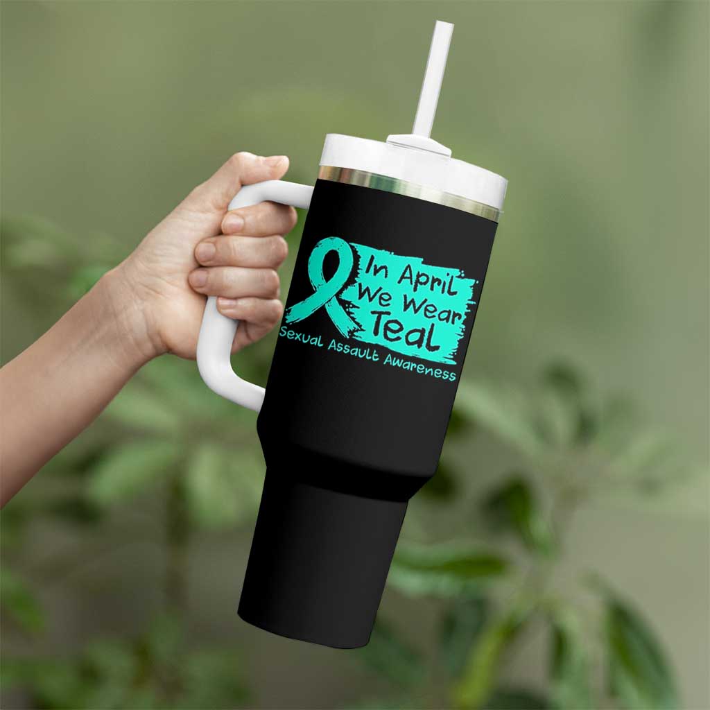 Sexual Assault Awareness Tumbler With Handle In April We Wear Teal