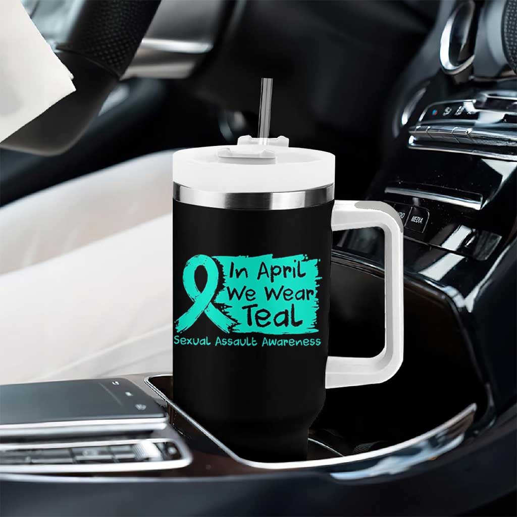 Sexual Assault Awareness Tumbler With Handle In April We Wear Teal