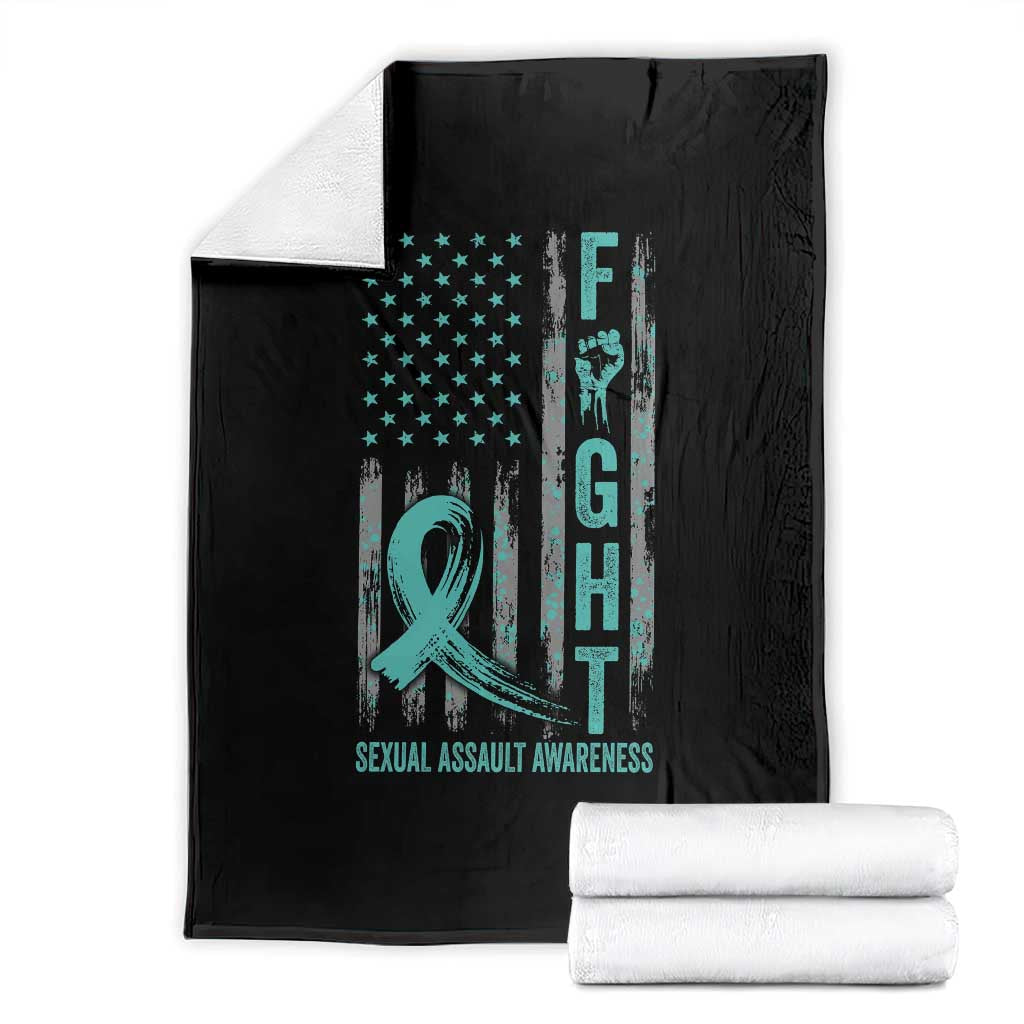 Sexual Assault Awareness Throw Blanket Fight Cancer American Flag Teal Ribbon