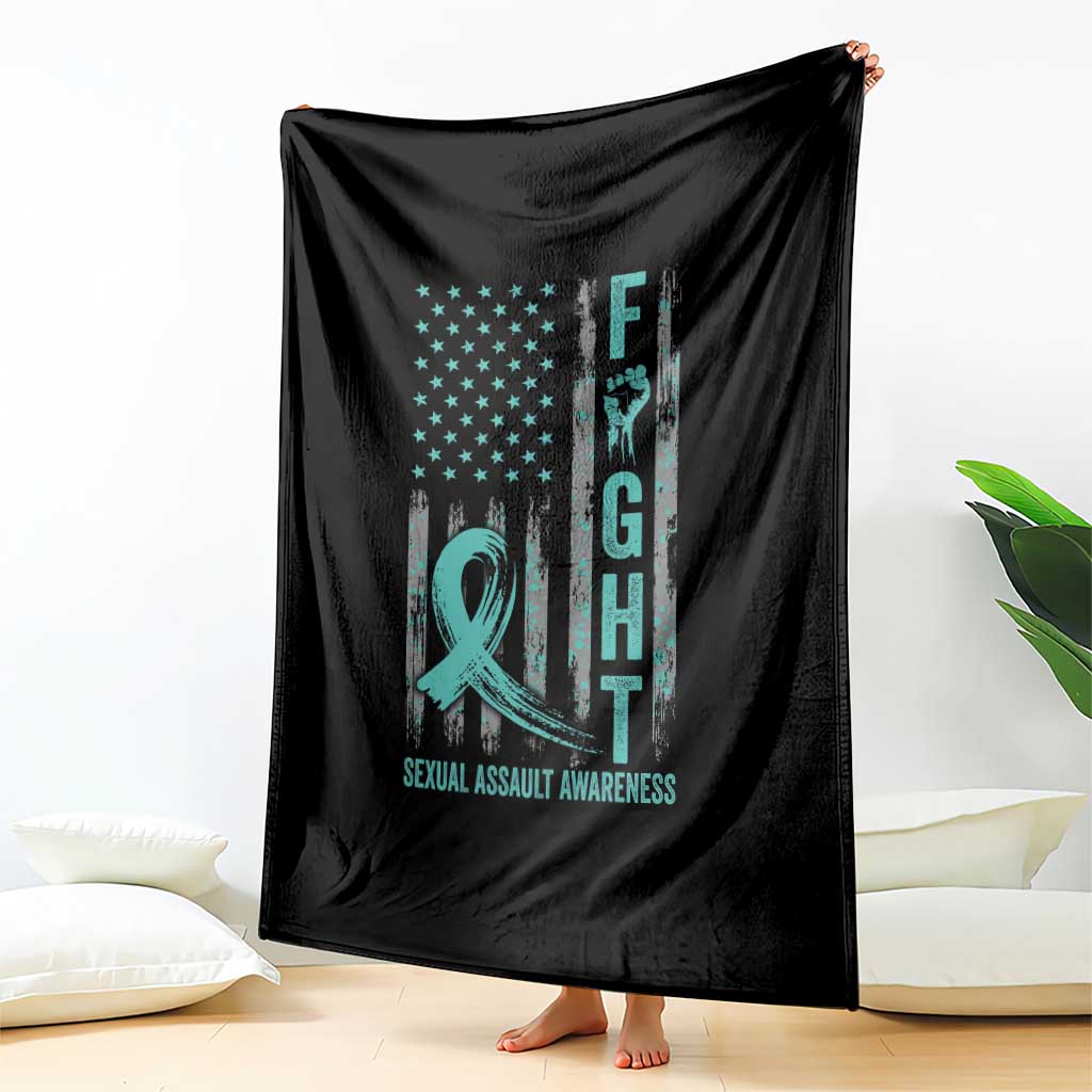 Sexual Assault Awareness Throw Blanket Fight Cancer American Flag Teal Ribbon