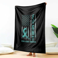 Sexual Assault Awareness Throw Blanket Fight Cancer American Flag Teal Ribbon