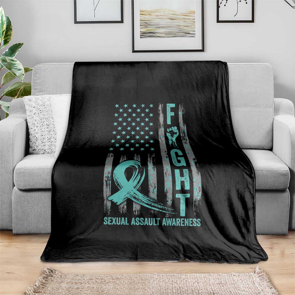 Sexual Assault Awareness Throw Blanket Fight Cancer American Flag Teal Ribbon