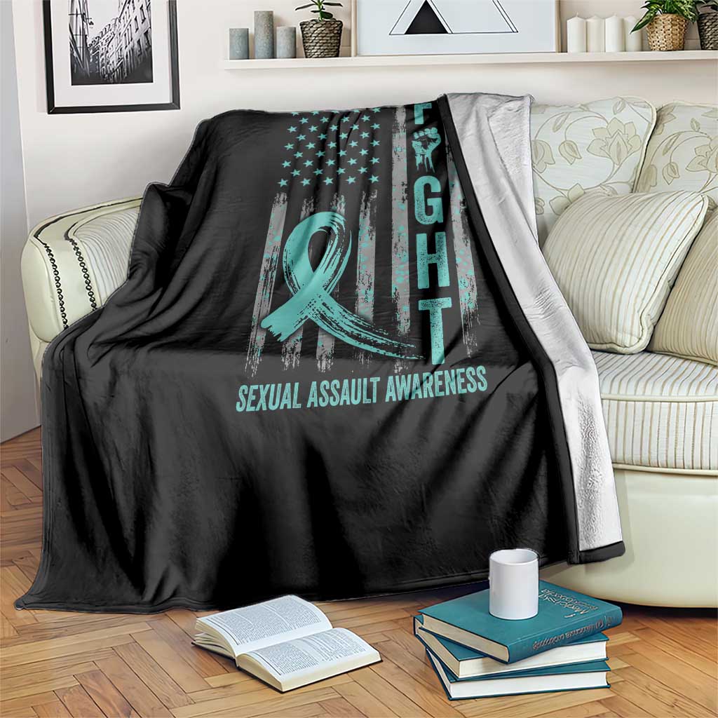 Sexual Assault Awareness Throw Blanket Fight Cancer American Flag Teal Ribbon