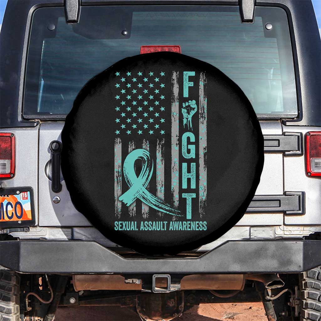 Sexual Assault Awareness Spare Tire Cover Fight Cancer American Flag Teal Ribbon