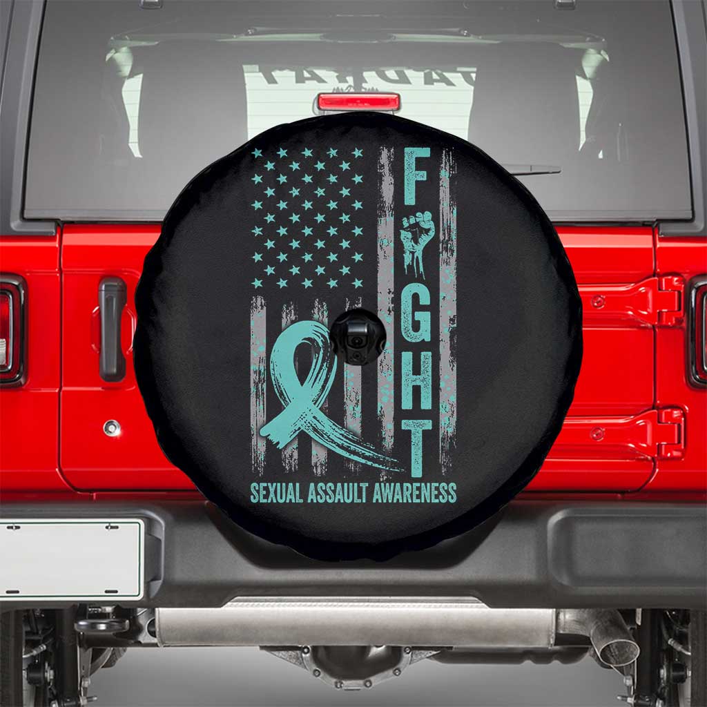 Sexual Assault Awareness Spare Tire Cover Fight Cancer American Flag Teal Ribbon