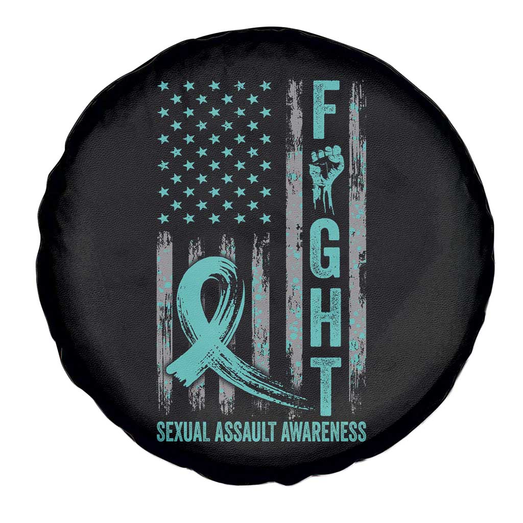 Sexual Assault Awareness Spare Tire Cover Fight Cancer American Flag Teal Ribbon