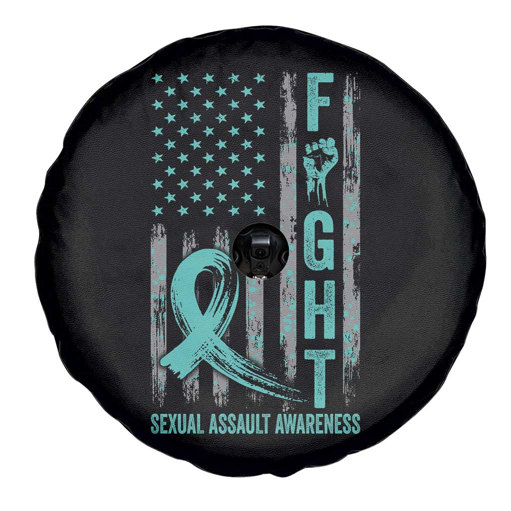 Sexual Assault Awareness Spare Tire Cover Fight Cancer American Flag Teal Ribbon