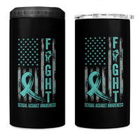 Sexual Assault Awareness 4 in 1 Can Cooler Tumbler Fight Cancer American Flag Teal Ribbon
