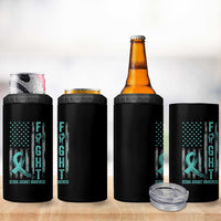 Sexual Assault Awareness 4 in 1 Can Cooler Tumbler Fight Cancer American Flag Teal Ribbon