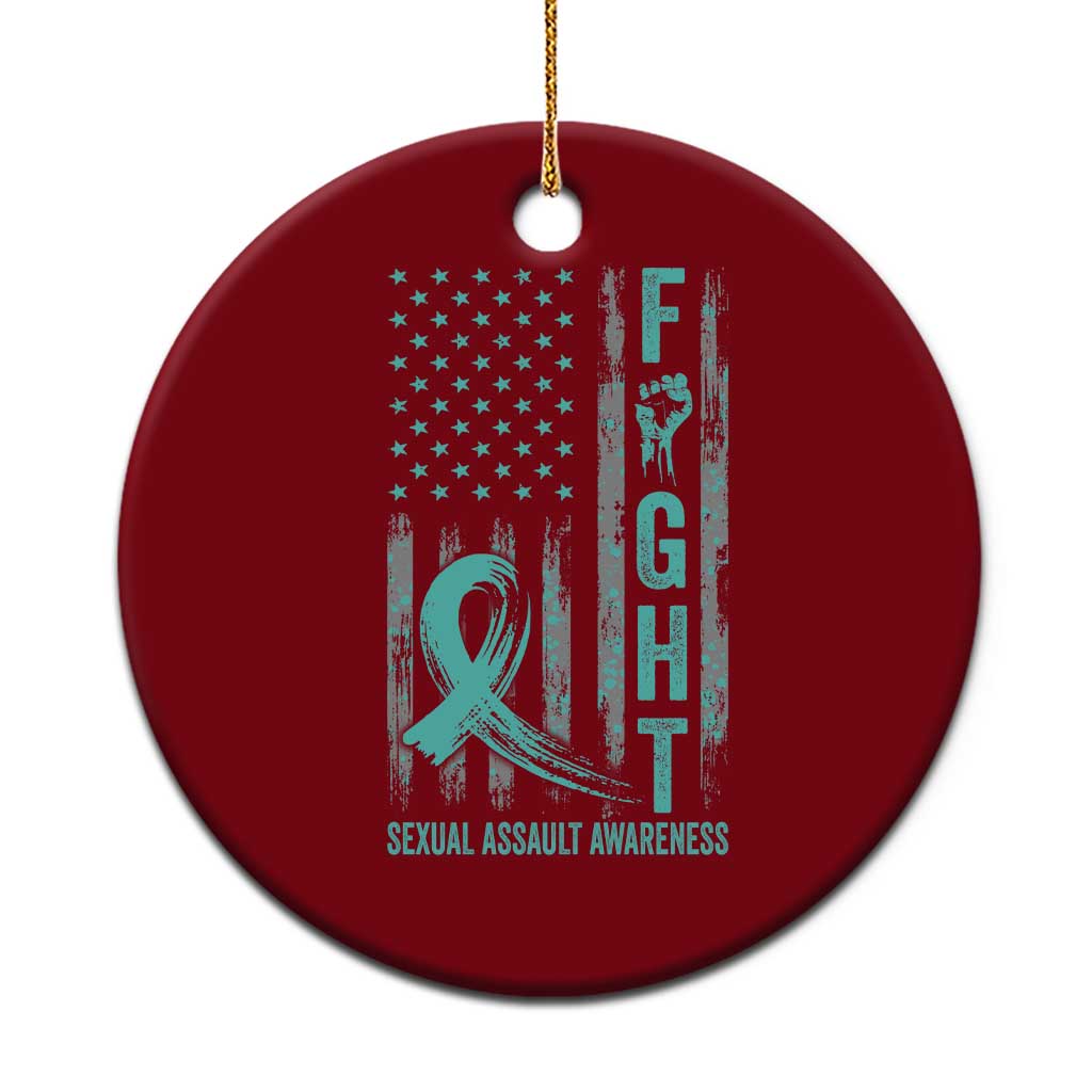 Sexual Assault Awareness Ceramic Ornament Fight Cancer American Flag Teal Ribbon