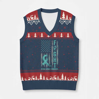 Sexual Assault Awareness V-Neck Knit Sweater Vest Fight Cancer American Flag Teal Ribbon