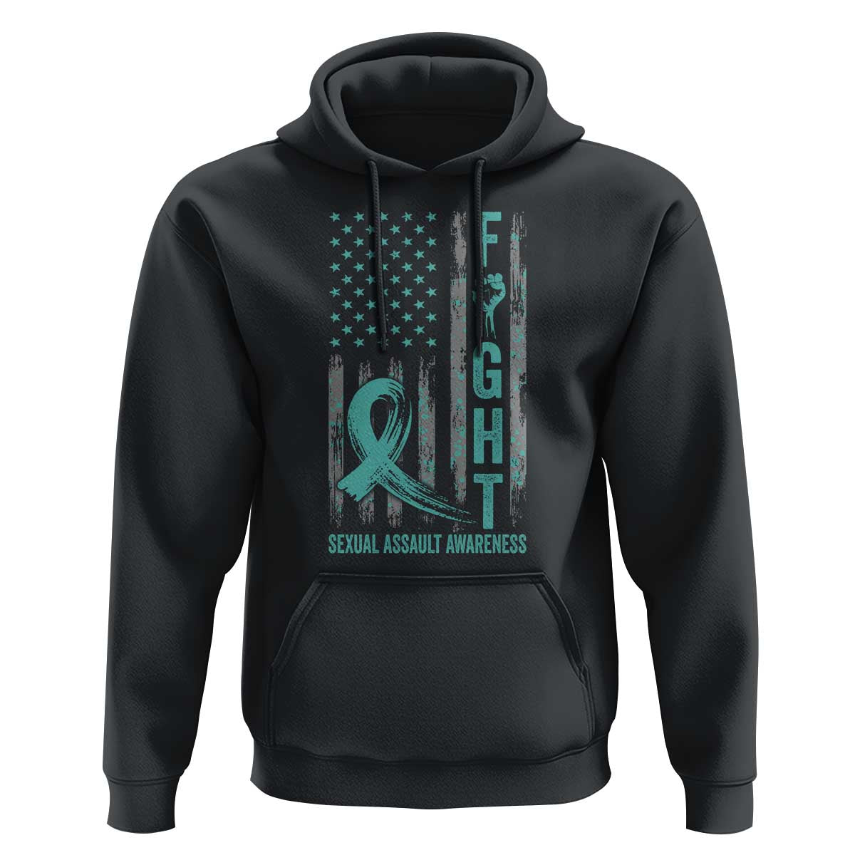 Sexual Assault Awareness Hoodie Fight Cancer American Flag Teal Ribbon