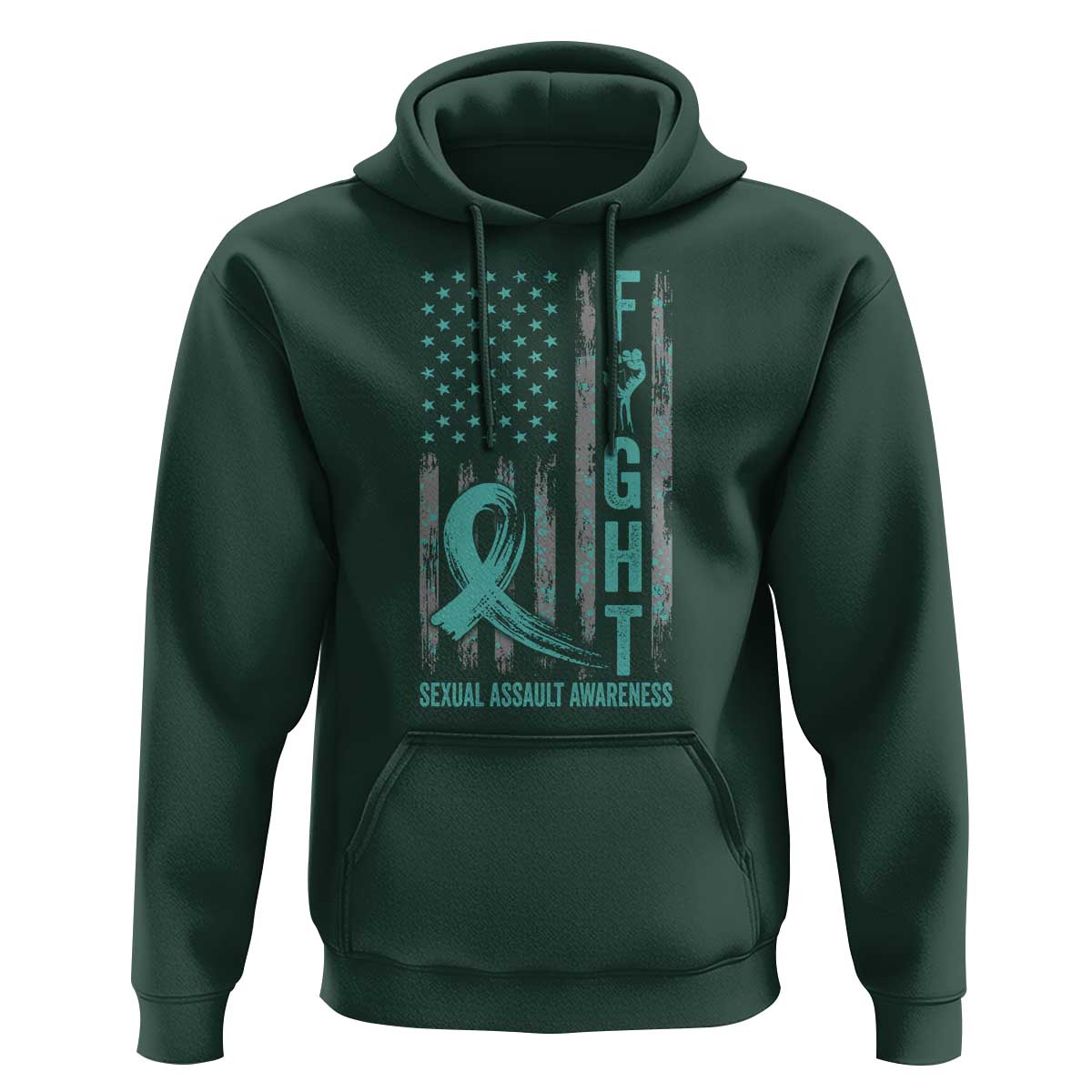 Sexual Assault Awareness Hoodie Fight Cancer American Flag Teal Ribbon
