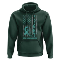 Sexual Assault Awareness Hoodie Fight Cancer American Flag Teal Ribbon
