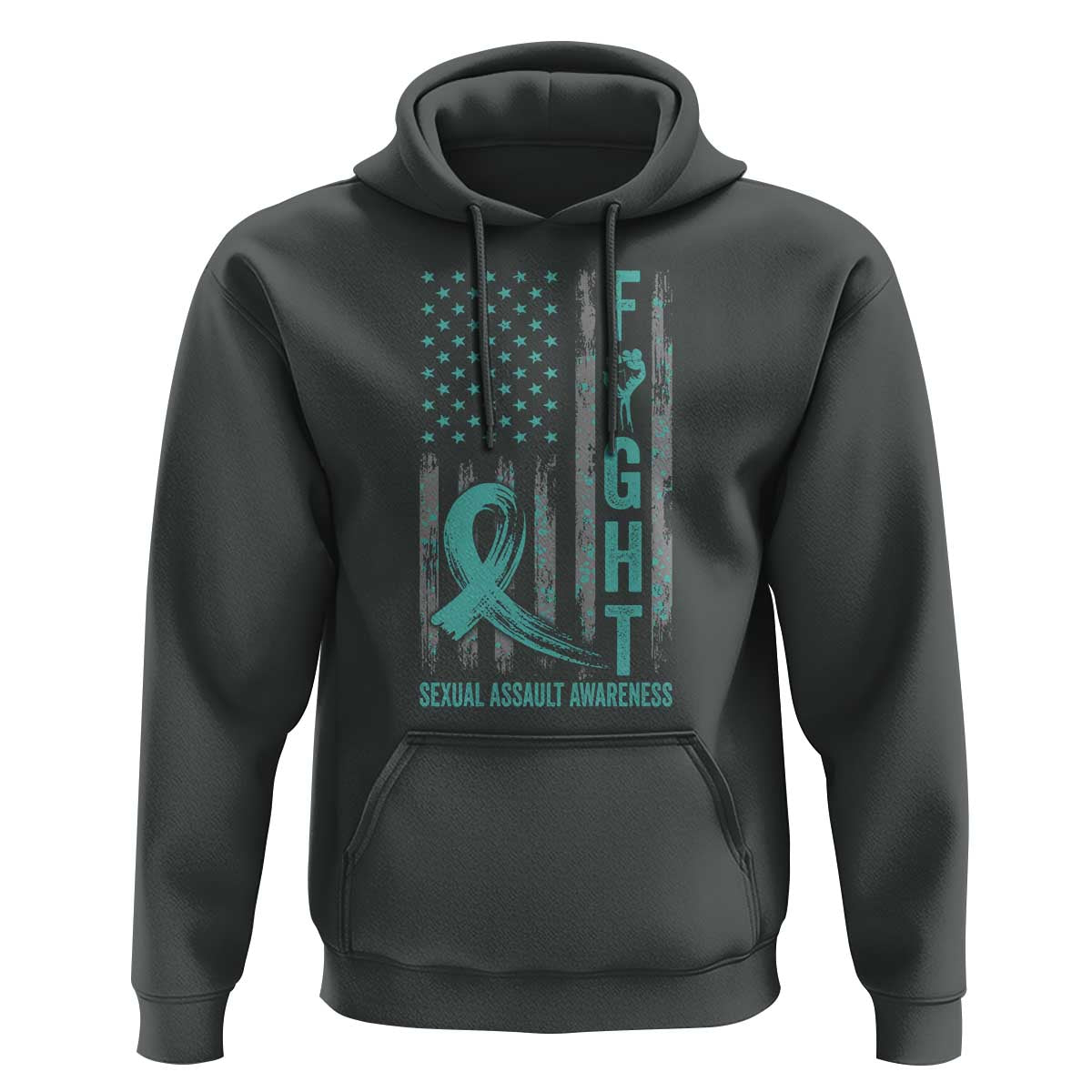 Sexual Assault Awareness Hoodie Fight Cancer American Flag Teal Ribbon