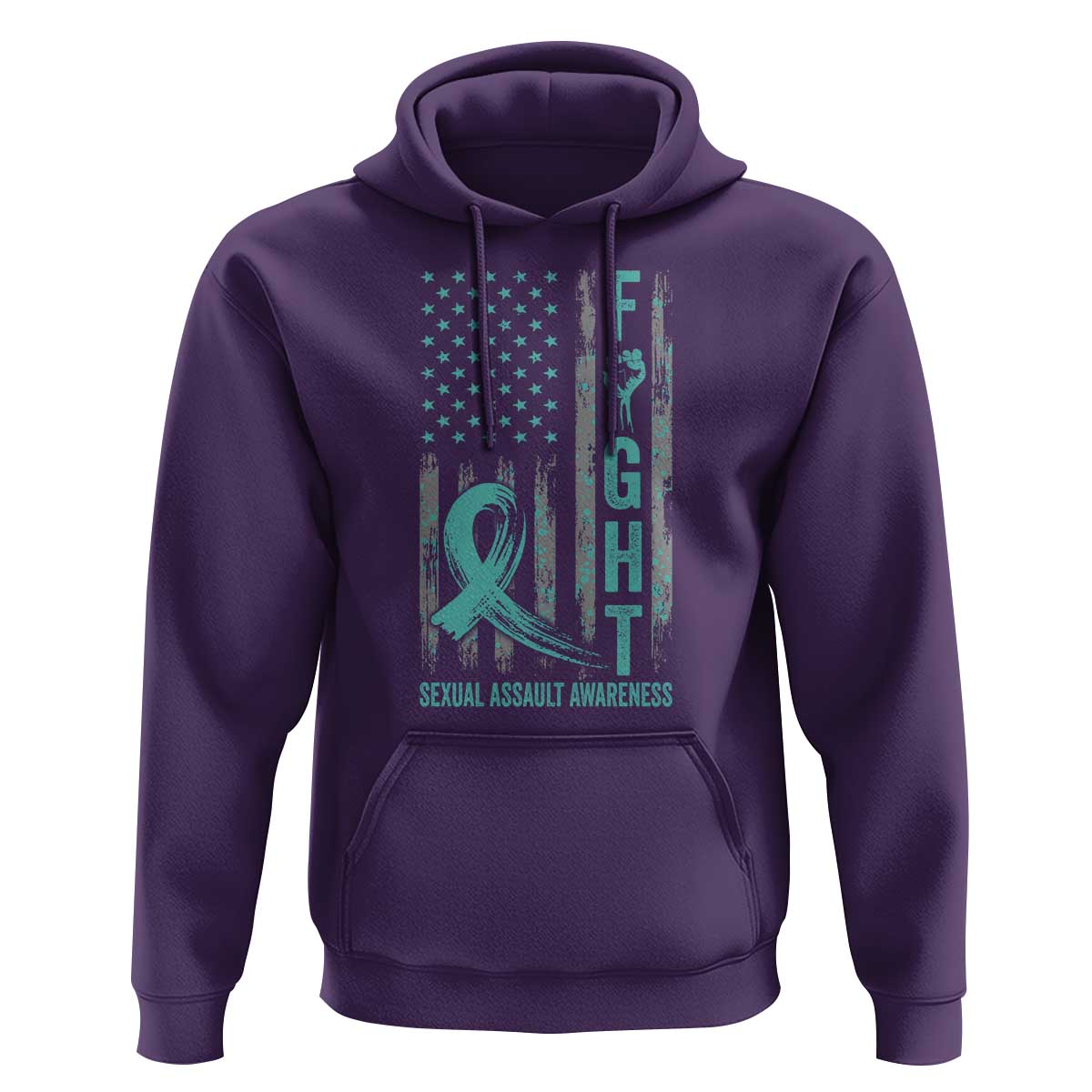 Sexual Assault Awareness Hoodie Fight Cancer American Flag Teal Ribbon