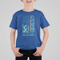 Sexual Assault Awareness T Shirt For Kid Fight Cancer American Flag Teal Ribbon