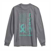 Sexual Assault Awareness Long Sleeve Shirt Fight Cancer American Flag Teal Ribbon