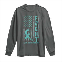 Sexual Assault Awareness Long Sleeve Shirt Fight Cancer American Flag Teal Ribbon