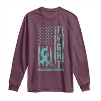 Sexual Assault Awareness Long Sleeve Shirt Fight Cancer American Flag Teal Ribbon