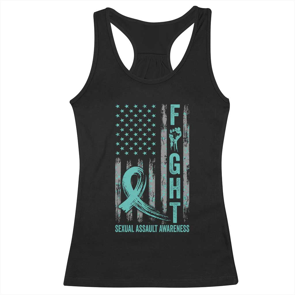 Sexual Assault Awareness Racerback Tank Top Fight Cancer American Flag Teal Ribbon