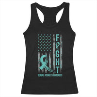 Sexual Assault Awareness Racerback Tank Top Fight Cancer American Flag Teal Ribbon