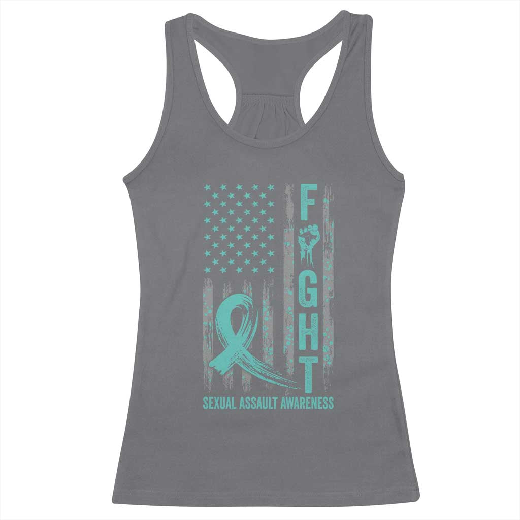 Sexual Assault Awareness Racerback Tank Top Fight Cancer American Flag Teal Ribbon