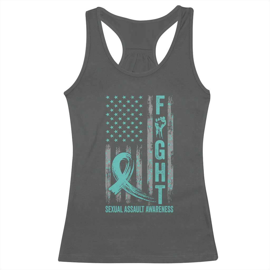 Sexual Assault Awareness Racerback Tank Top Fight Cancer American Flag Teal Ribbon