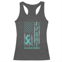 Sexual Assault Awareness Racerback Tank Top Fight Cancer American Flag Teal Ribbon