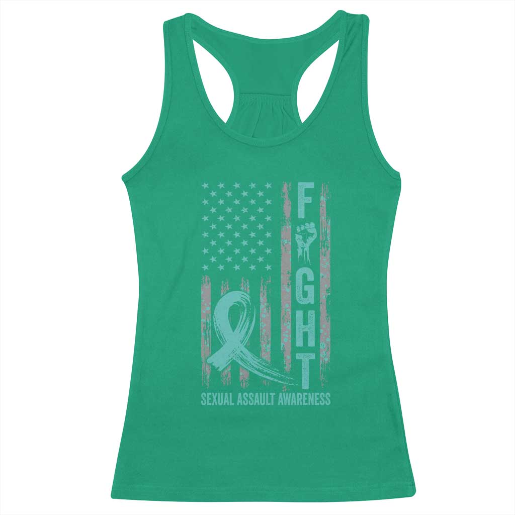 Sexual Assault Awareness Racerback Tank Top Fight Cancer American Flag Teal Ribbon