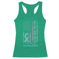 Sexual Assault Awareness Racerback Tank Top Fight Cancer American Flag Teal Ribbon