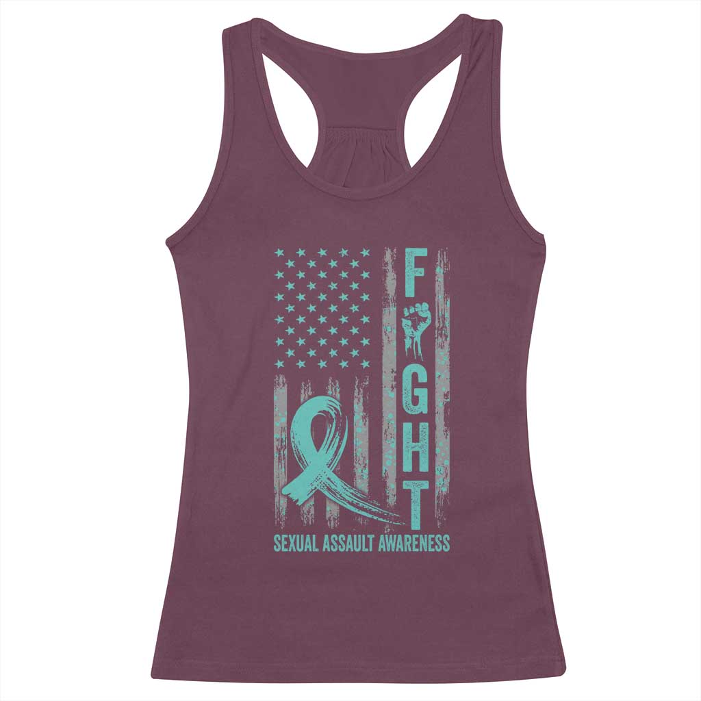 Sexual Assault Awareness Racerback Tank Top Fight Cancer American Flag Teal Ribbon