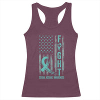 Sexual Assault Awareness Racerback Tank Top Fight Cancer American Flag Teal Ribbon