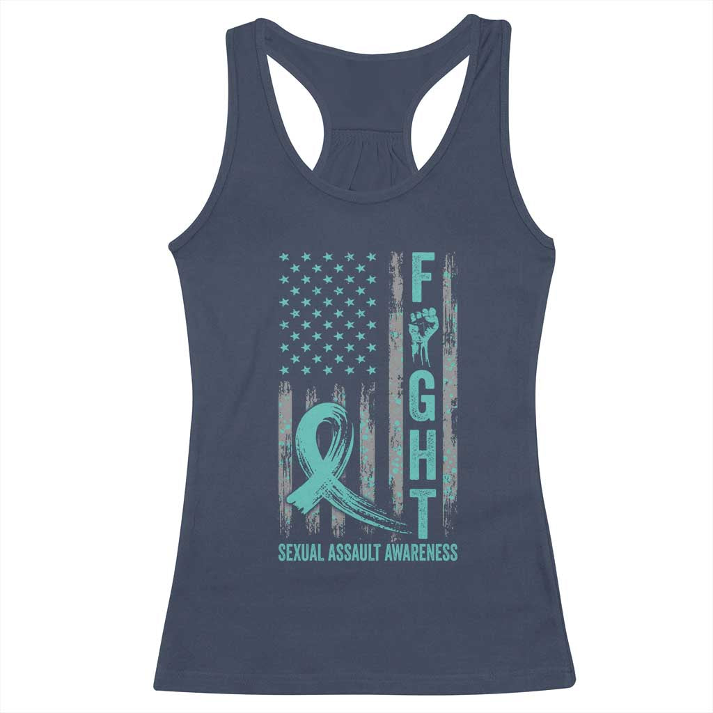 Sexual Assault Awareness Racerback Tank Top Fight Cancer American Flag Teal Ribbon