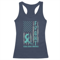 Sexual Assault Awareness Racerback Tank Top Fight Cancer American Flag Teal Ribbon