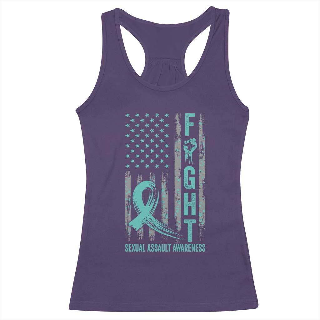 Sexual Assault Awareness Racerback Tank Top Fight Cancer American Flag Teal Ribbon