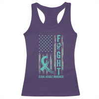 Sexual Assault Awareness Racerback Tank Top Fight Cancer American Flag Teal Ribbon