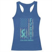 Sexual Assault Awareness Racerback Tank Top Fight Cancer American Flag Teal Ribbon