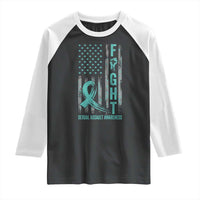 Sexual Assault Awareness Raglan Shirt Fight Cancer American Flag Teal Ribbon