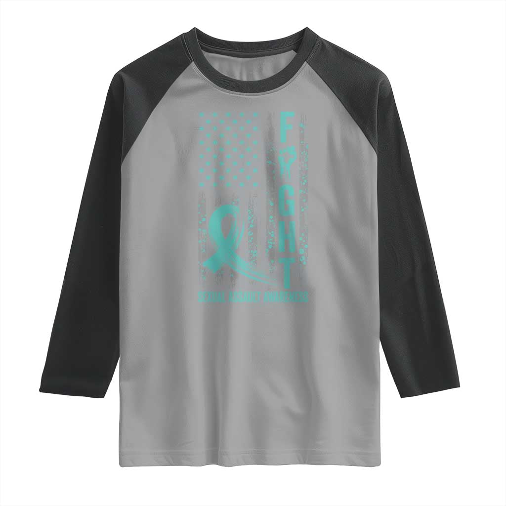 Sexual Assault Awareness Raglan Shirt Fight Cancer American Flag Teal Ribbon