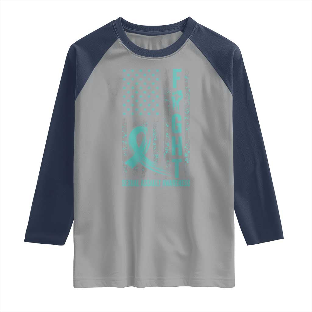 Sexual Assault Awareness Raglan Shirt Fight Cancer American Flag Teal Ribbon