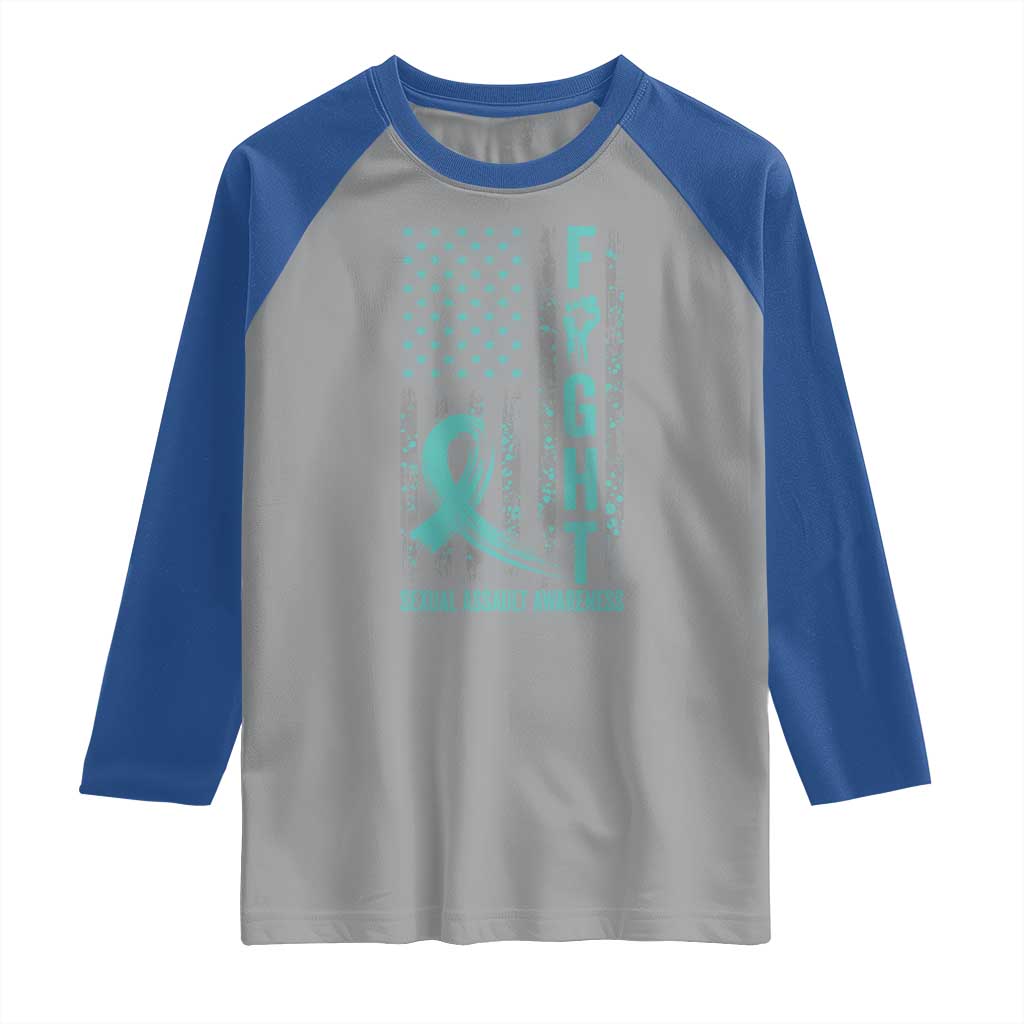 Sexual Assault Awareness Raglan Shirt Fight Cancer American Flag Teal Ribbon