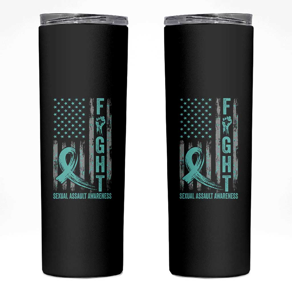Sexual Assault Awareness Skinny Tumbler Fight Cancer American Flag Teal Ribbon