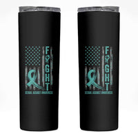 Sexual Assault Awareness Skinny Tumbler Fight Cancer American Flag Teal Ribbon