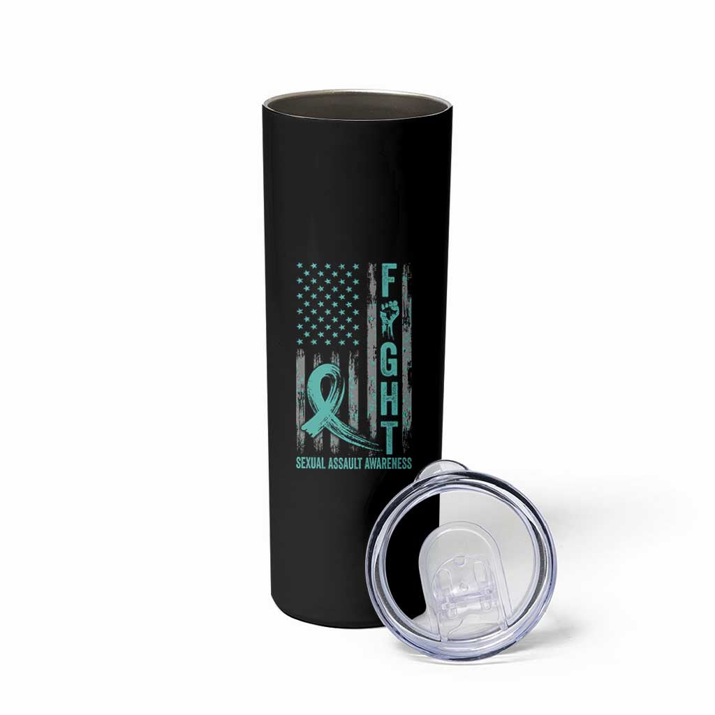 Sexual Assault Awareness Skinny Tumbler Fight Cancer American Flag Teal Ribbon