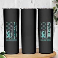 Sexual Assault Awareness Skinny Tumbler Fight Cancer American Flag Teal Ribbon