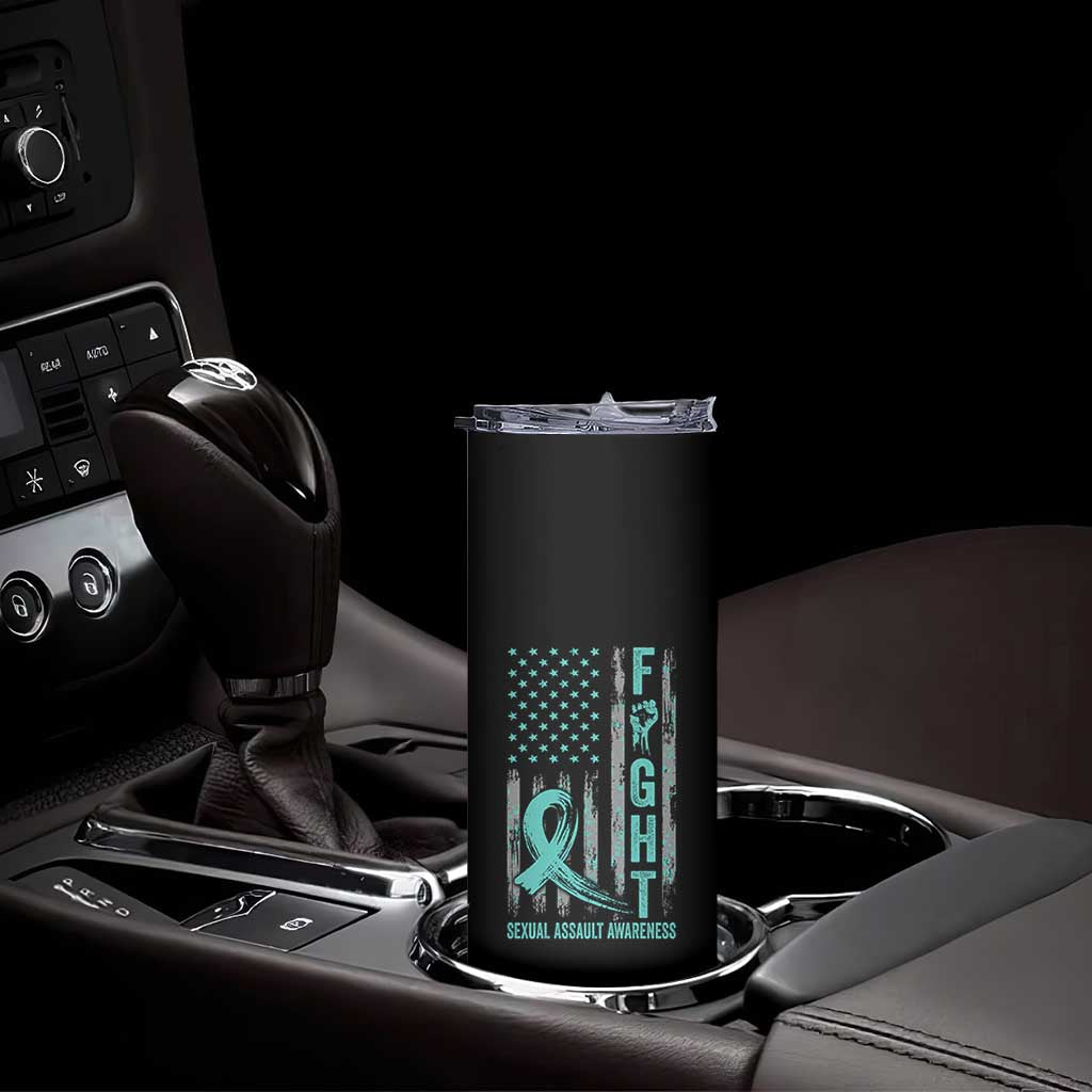 Sexual Assault Awareness Skinny Tumbler Fight Cancer American Flag Teal Ribbon