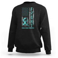 Sexual Assault Awareness Sweatshirt Fight Cancer American Flag Teal Ribbon